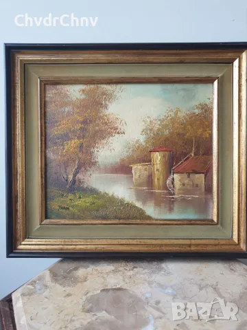 38x33см/2бр стари картини масло върху платно/пейзажи/картина в дървена рамка, снимка 6 - Картини - 49028098