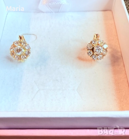 Дамски обеци жълто злато и брилянти, снимка 2 - Обеци - 52470761