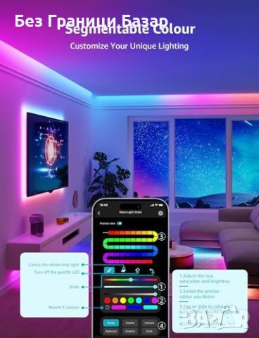 Нова AI LED Лента Lepro S1 150LEDs - 5м, Гласови Команди, Google Assistant, снимка 6 - Лед осветление - 45303611