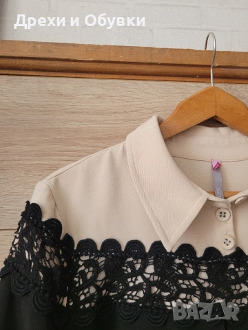 Елегантна рокля с дантела и джобове черно и бежово , снимка 7 - Рокли - 51863448