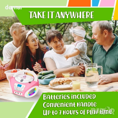 KLIM Candy Boombox CD плейър за деца с високоговорители, FM радио, розов, снимка 5 - Музикални играчки - 52535828