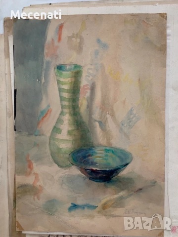 ЕВГЕНИ ПОПТОШЕВ акварел натюрморт , снимка 3 - Картини - 53099439