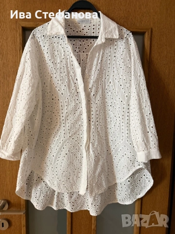 Нова универсален one size  бяла елегантна риза 100 % памук памучна рязяна дантела Италия Italy , снимка 2 - Ризи - 52841066