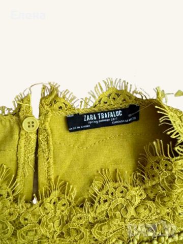 Нова Zara Trafaluc Дантелена Мини Рокля в Цвят Горчица, снимка 3 - Рокли - 46480463
