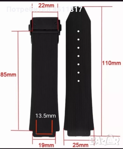 Силиконови каишки HUBLOT 25-19мм, снимка 2 - Каишки за часовници - 52179488