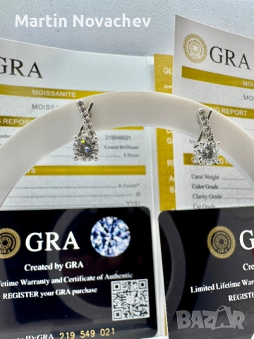 Сребърни обеци с мойсанит (Диамант) 0.5 карата, снимка 3 - Обеци - 52370580