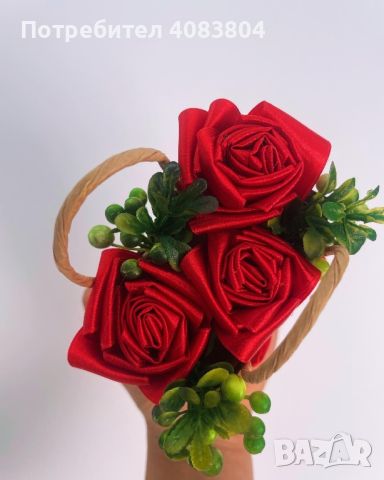 Букет от сатенени рози , снимка 4 - Изкуствени цветя - 45530716