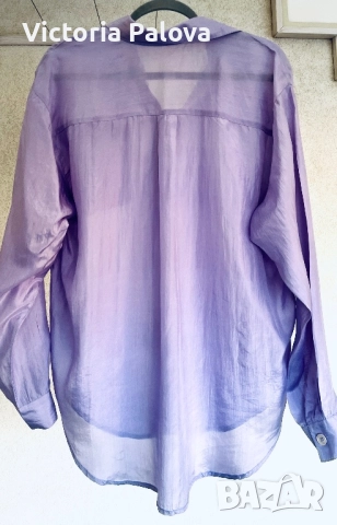 Копринена риза vintage MISS YOU цвят лавандула, снимка 7 - Ризи - 51983422