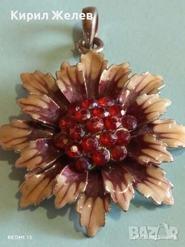 Винтидж медальон с флорален мотив цветен емайл Червен Кехлибар 52261, снимка 4 - Колиета, медальони, синджири - 52570564