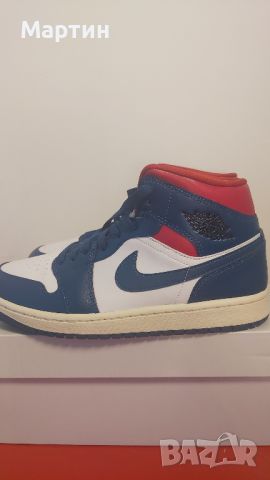 Jordan 1 Mid "French Blue & Gym Red" - Номер 41, снимка 5 - Кецове - 46329629