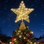 Нова Светеща звезда за елха 25см златна метална украса дом Коледа стая, снимка 6
