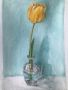 Жълто лале в стъклена ваза, снимка 1 - Картини - 45133421