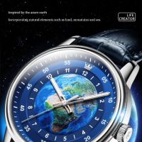 Луксозен,изключително красив мъжки кварцов часовник OLEVS,планета Земя, снимка 4 - Мъжки - 46103708
