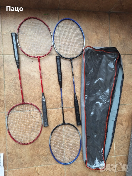 Ракети за бадминтон  4 броя/Mрежа за бадминтон със стойки, снимка 1