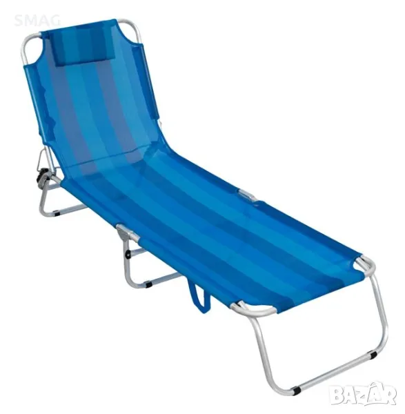 Плажен шезлонг със сини райета и възглавница 190x57x27cm S_1234646, снимка 1
