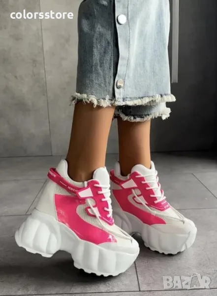 Кецове на платформа - бяло с циклама - PA300, снимка 1