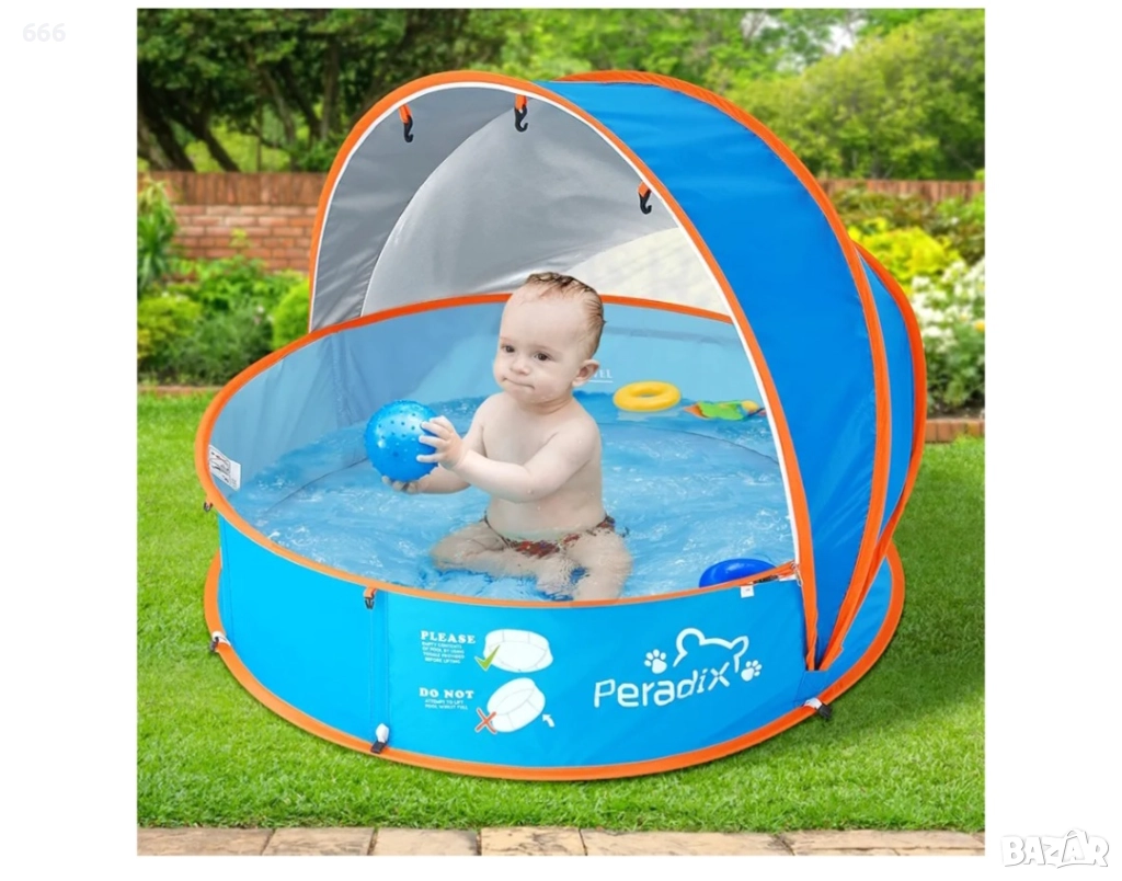 Peradix 4 в 1 бебешки басейн, плажна палатка с UV слънцезащитен навес и мрежа против комари, снимка 1