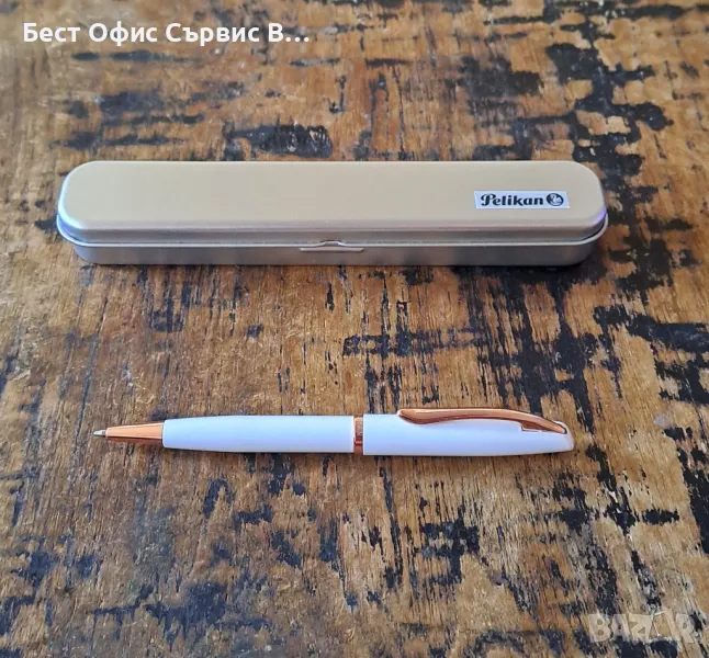 химикалка Пеликан бяло перлено и розов металик в метална кутия, Peliкan Elegance pearl white, снимка 1