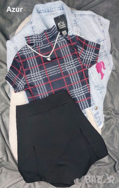 дамски комплект блуза с къс ръкав и пола панталон , снимка 1