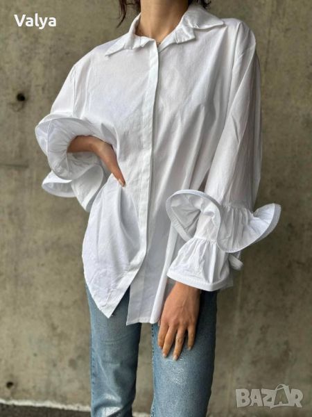 Дамска бяла риза овърсайз стандартен размер, снимка 1