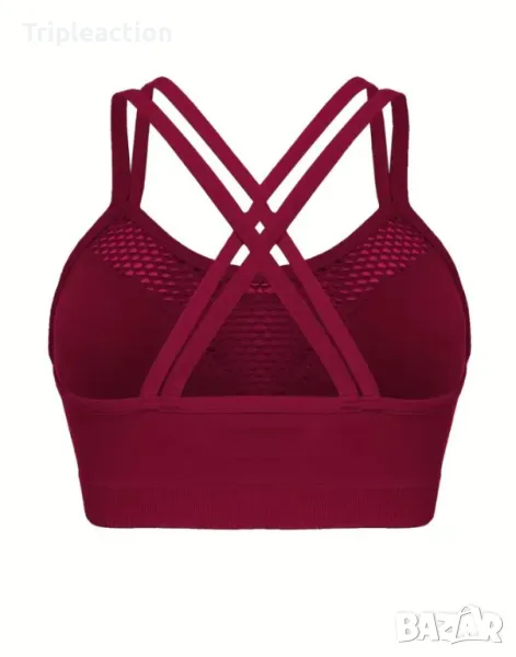 Дамски спортен сутиен, 4XL, бургунди, удобен Criss Cross Burgundy , снимка 1