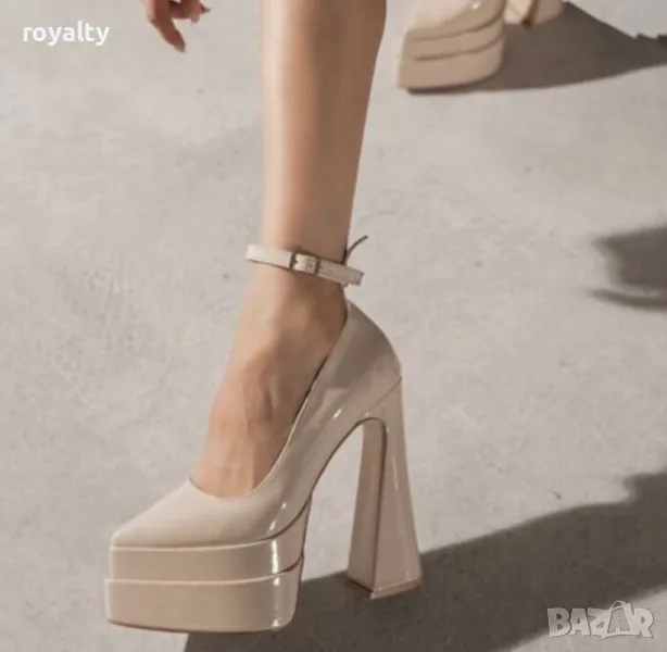 Обувки на ток - бежов лак , снимка 1