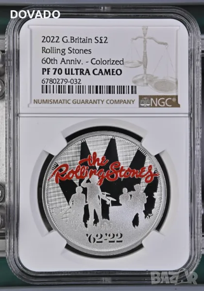 2022 Rolling Stones - 1oz £2 - NGC PF70 - Цветна Сребърна Монета от Серията "Музикални Легенди", снимка 1