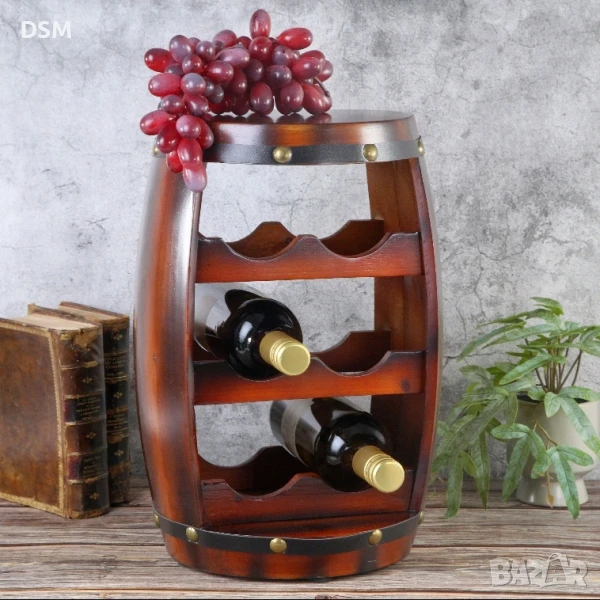 Нова Поставка За 6бр Бутилки Вино  - Бъчва - Дървена Маса 40см, снимка 1