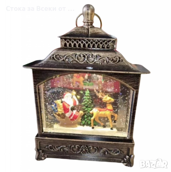 Коледна лампа със сняг и коледни орнаменти., снимка 1