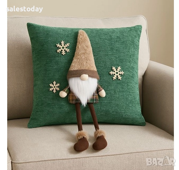 Коледна Възглавница джудже/ Коледен Гном, Зелена, 3D, снимка 1