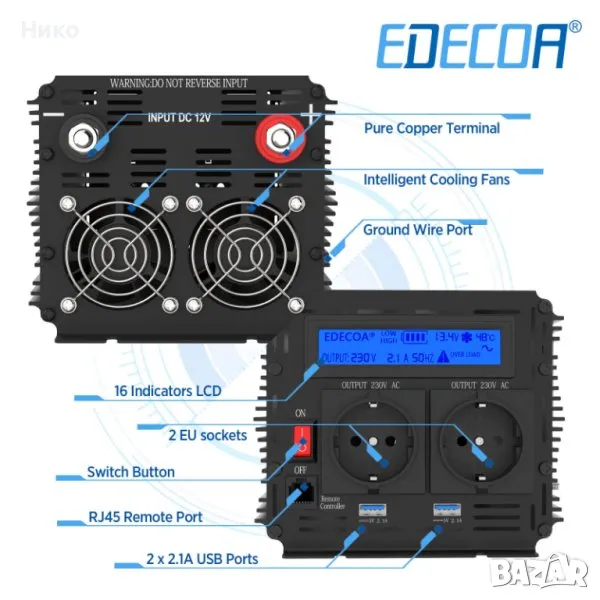 инвертор за соларен панел или кола EDECOA Spannungswander мощност 2000W, снимка 1