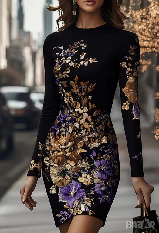 Черна рокля на цветя, снимка 1