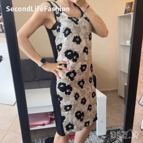 Рокля Sonia Rykiel миди кройка с цветя памук-полиестер размер M черна права кройка, снимка 2 - Рокли - 53223539