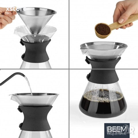 Стъклена кана с метален филтър BEEM Classic Selection Pour Over (до 6 чаши), снимка 3 - Други - 52697652