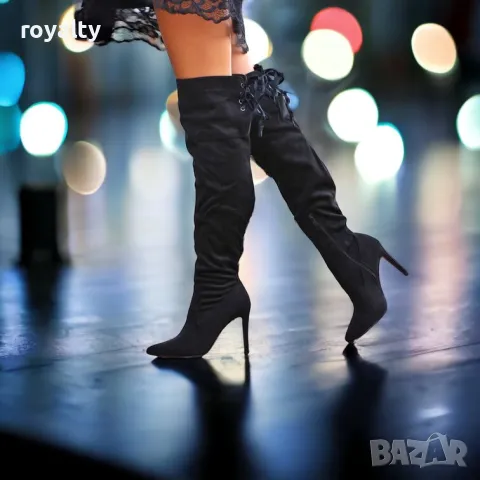 Ботуши на ток - черен велур 