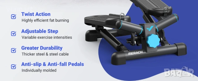 Туист степер MERACH MR-2354 с ластици, LCD монитор, Twist движение, снимка 8 - Фитнес уреди - 53664095