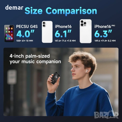 96GB MP3 и MP4 плейър, Android 14, 4-инчов IPS екран, Bluetooth и WiFi, снимка 7 - MP3 и MP4 плеъри - 53777278