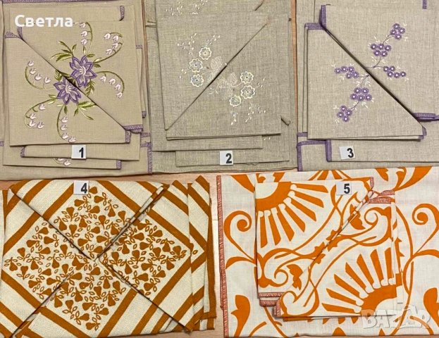 Ленени  Комплекти с по 6 бр. салфетки-1, 2 и 3 (бродерия)-по € 23 и 4 и 5 (щампа) по € 13, снимка 2 - Други - 19263066