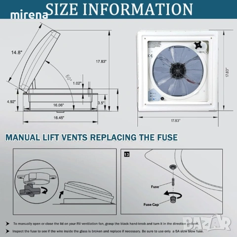 ЛЮК Вентилатор за покрива на кемпер, каравана обратим с термостат, снимка 2 - Части - 53844715