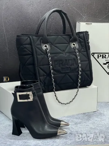 дамски комплект боти на ток и чанта prada , снимка 7 - Чанти - 47240092