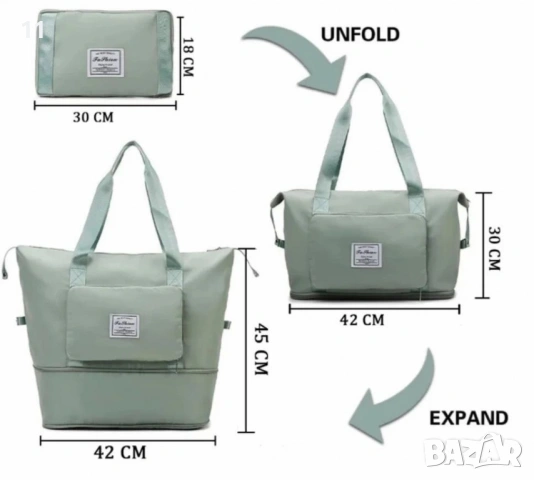 Чанта с уголемяващо се дъно с цип - 100% непромокаема материя/ Цвят: Черен няма преден джоб, сив, ли, снимка 7 - Чанти - 53542580