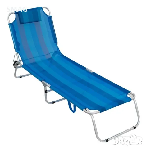 Плажен шезлонг със сини райета и възглавница 190x57x27cm S_1234646