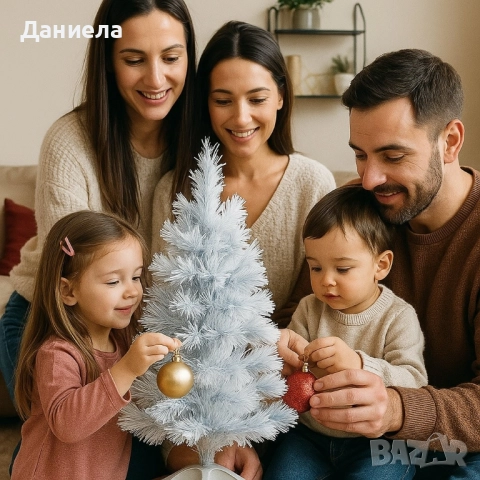 Елегантна елха в бял и син цвят 60 см – Стилна празнична декорация, снимка 3 - Декорация за дома - 52443575