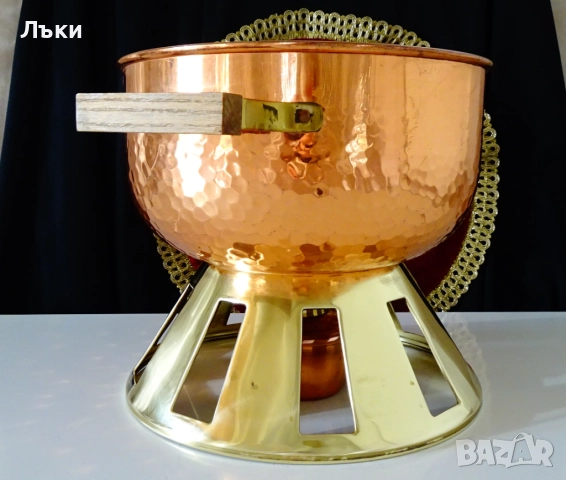 Медна тенджера със стойка,меден спиртник,фондю. , снимка 3 - Антикварни и старинни предмети - 52496138