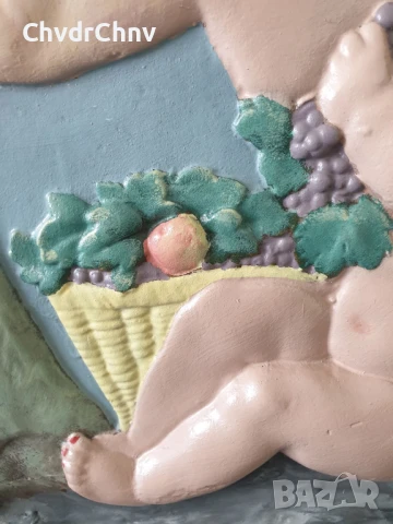 91х64см-8кг/стара голяма маслена картина-пано от гипс/голи деца/Рококо/дървена рамка, снимка 6 - Картини - 51357831