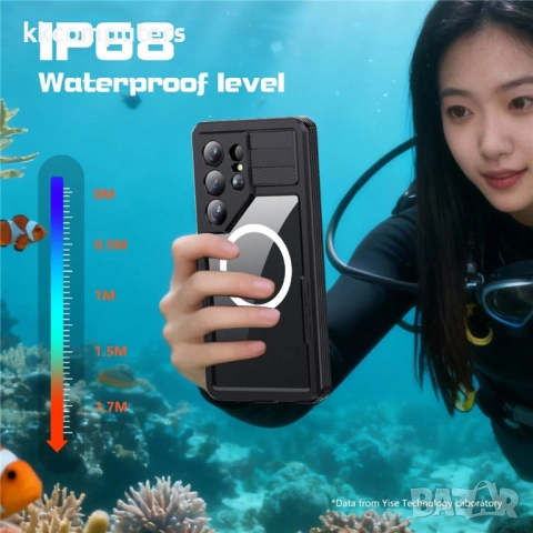 REDPEPPER IP68 водоустойчив магнитен калъф за Samsung Galaxy S26 Ultra – черен, син и оранжев, снимка 7 - Калъфи, кейсове - 53705468