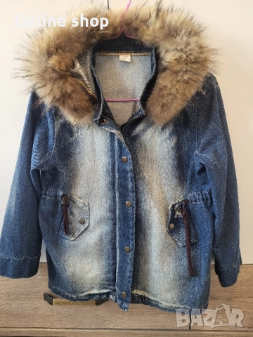 Дънково яке Fashion kids store с яка от естествен косъм, снимка 5 - Детски якета и елеци - 52455058
