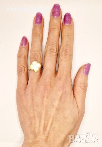 Дамски златни пръстени - Четирилистна детелина, снимка 3 - Пръстени - 45637541