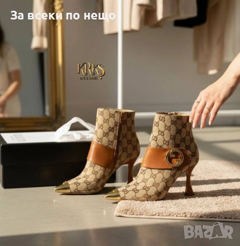 Gucci Дамски Бежови Боти На Ток Код SK290