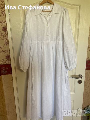Нова дълга елегантна бяла 100% памук памучна рокля ажурена ажур дантела за бременни фотосесия , снимка 10 - Рокли - 45888347